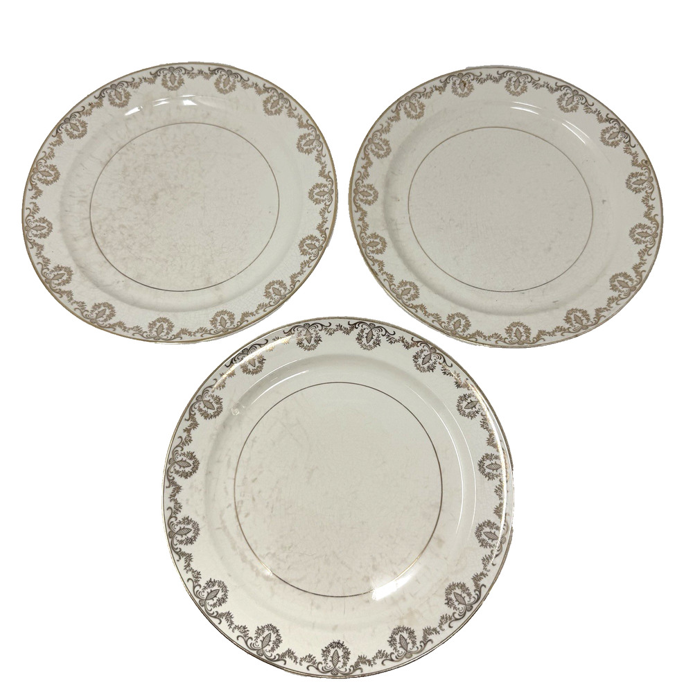 Taylor Smith Taylor #5404 10” Plates Warranted 22K Gold Trim Vintage Set of 3